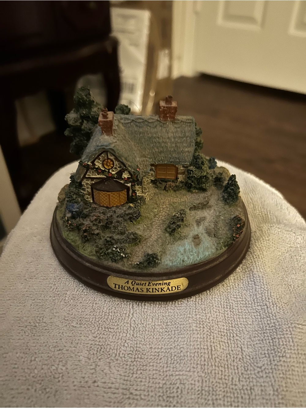 Thomas Kinkade Cottage Sculpture in Green and Brown Tones